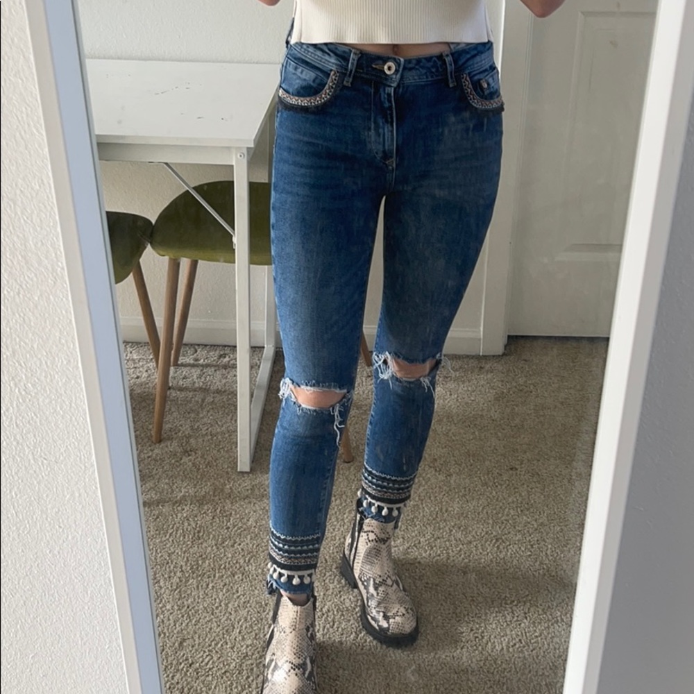 TESS high-rise skinny embroidered jeans